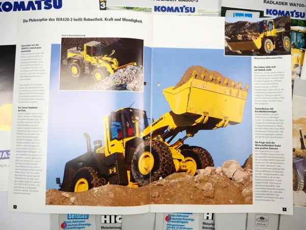 16x Prospekt Komatsu WA Radlader mit technischen Daten 1990/2000er Jahre