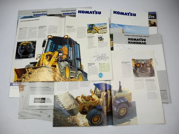 16x Prospekt Komatsu WA Radlader mit technischen Daten 1990/2000er Jahre