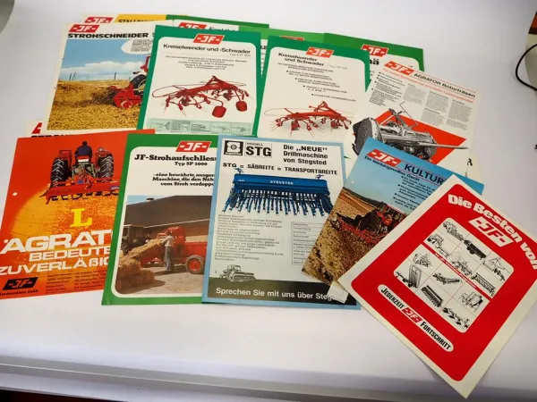 17x Original Prospekt JF Landtechnik Eggen Kreiselwender Häcksler 1980er Jahre