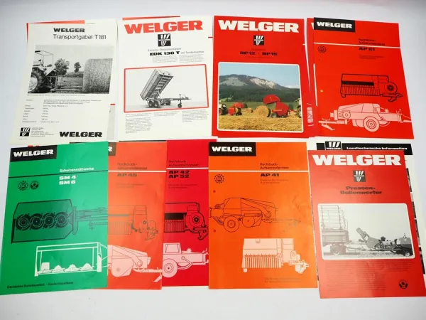 17x Original Prospekt Welger Landtechnik Pressen Mähwerke 1970/80er Jahre