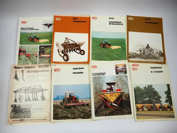 18x Original Prospekt Vicon Landtechnik Düngerstreuer Mähwerk Kipper 1970er J.