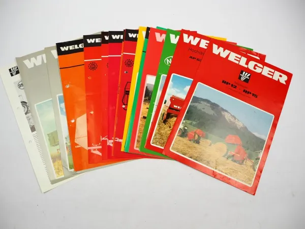18x Original Prospekt Welger Landtechnik Pressen Kipper Mähwerke 1970/80er Jahre