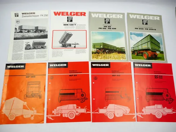 18x Original Prospekt Welger Landtechnik Pressen Kipper Mähwerke 1970/80er Jahre