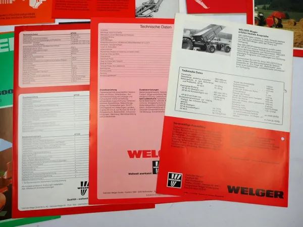 18x Original Prospekt Welger Landtechnik Pressen Kipper Mähwerke 1970/80er Jahre