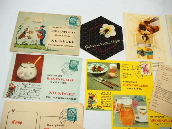 19 Stück Briefe Karten Thema Honig Biene Imker ca. 1930 bis 1950