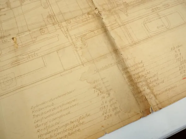 1E1 Heißdampf Tenderlok Krupp 1925 Längsschnitt Zeichnung WHE Hafen Herne
