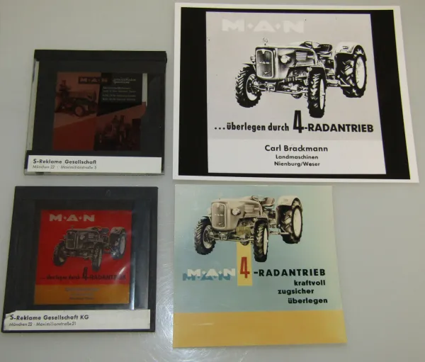 2 Farbdiapositiv MAN Dieselschlepper Werbung 4 Rad ca 1960 Original
