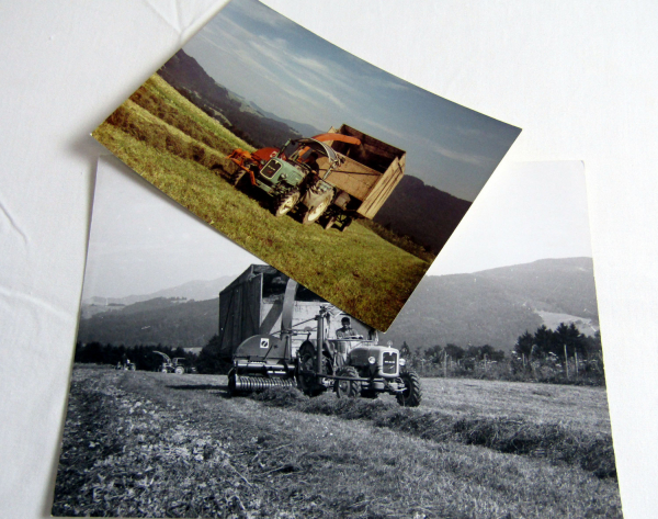 2 Foto MAN Dieselschlepper Traktor Speiser Häcksler ca 1960 Original