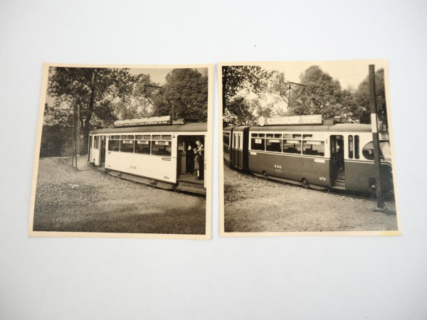 2 Fotos Straßenbahn Gelenkzug mit aufgesatteltem Mittelteil 1959 Kassel