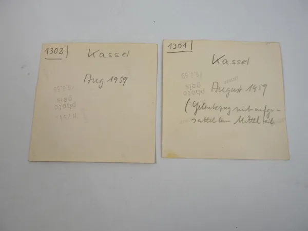 2 Fotos Straßenbahn Gelenkzug mit aufgesatteltem Mittelteil 1959 Kassel
