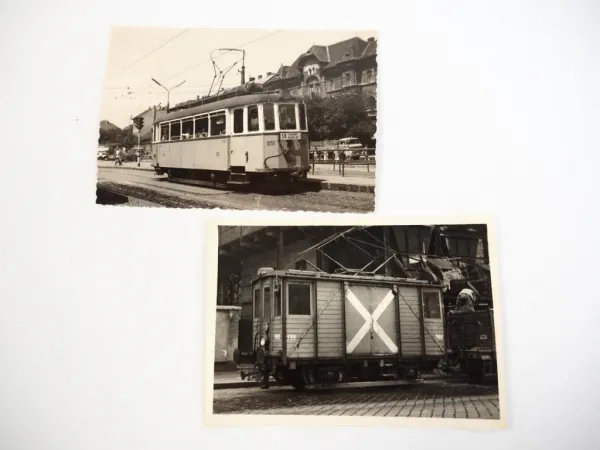 2 Fotos Straßenbahn und Waggon Budapest 1950er Jahre