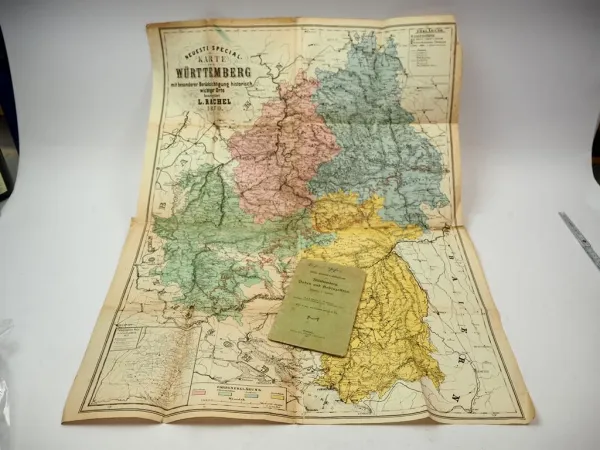 2 Landkarten Württemberg 1870/1906 L. Rachel Schulkarte