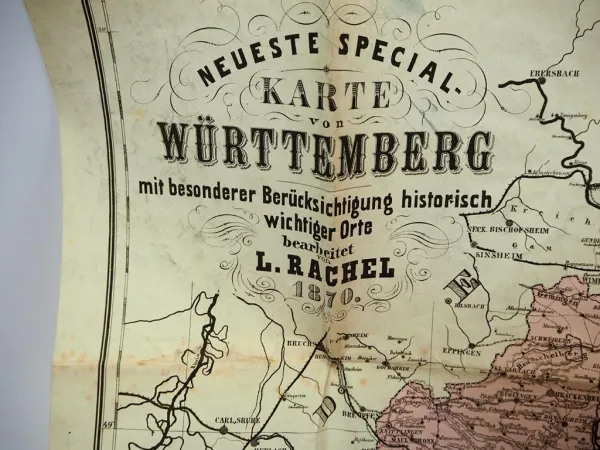 2 Landkarten Württemberg 1870/1906 L. Rachel Schulkarte