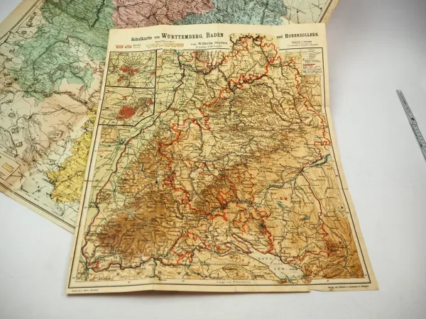 2 Landkarten Württemberg 1870/1906 L. Rachel Schulkarte