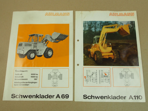 2 Prospekte Ahlmann A110 und A69 Schwenklader von 1971