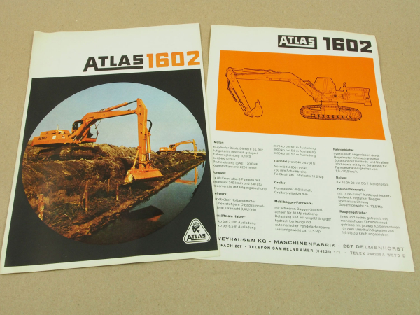 2 Prospekte Atlas 1602 Raupenbagger und Mobilbagger 1970/1971