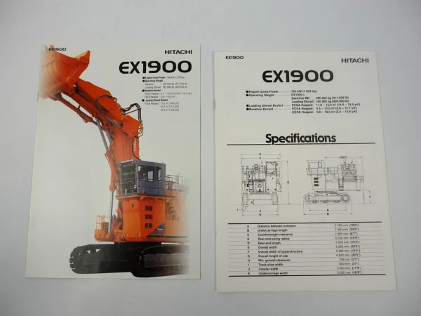 2 Prospekte Brochures Hitachi EX1900 Raupenbagger Excavator 2003