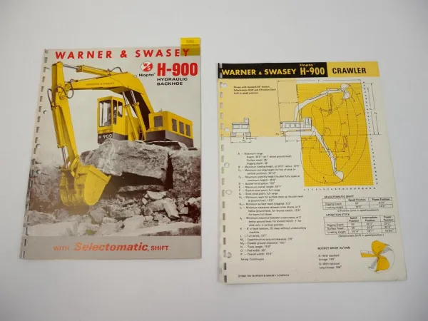 2 Prospekte Brochures Warner & Swasey H-900 Hopto Hydraulic Backhoe 1968/69
