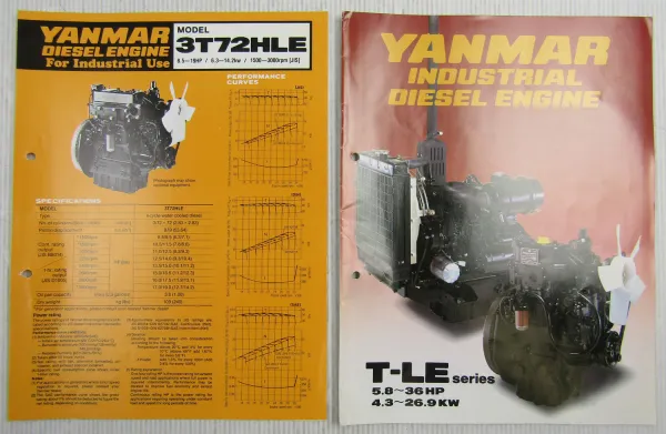 2 Prospekte Brochures with Technical Data Yanmar Diesel Engine T-LE series + HLE