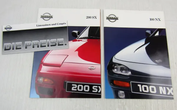 2 Prospekte Broschüren Nissan 100NX 200SX Sportwagen 90/91 + Preisliste 1991