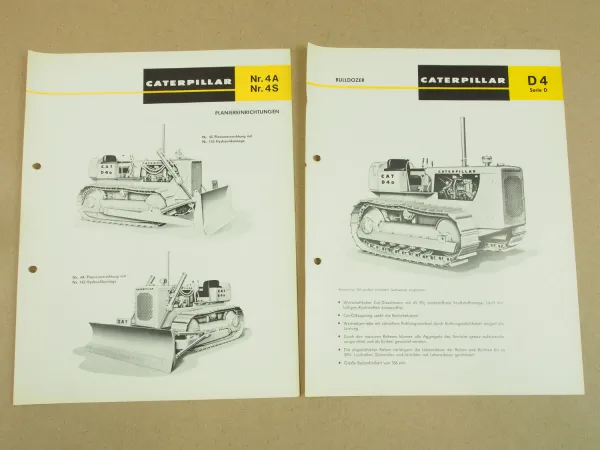 2 Prospekte Caterpillar D4 Serie D Bulldozer D4d von 1965 + Planiereinrichtung