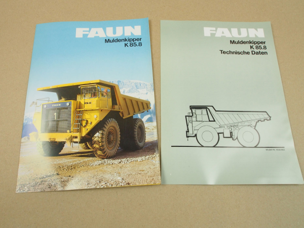 2 Prospekte Datenblätter FAUN K85.8 Muldenkipper von 1983
