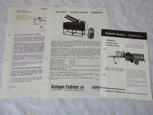 2 Prospekte ENDRESS Asphalt-Kocher Bitumen-Schnellkocher 1956 technische Mitteil