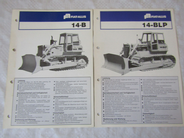 2 Prospekte Fiat-Allis Fiatallis 14 B BLP Planierraupe 1976/1977