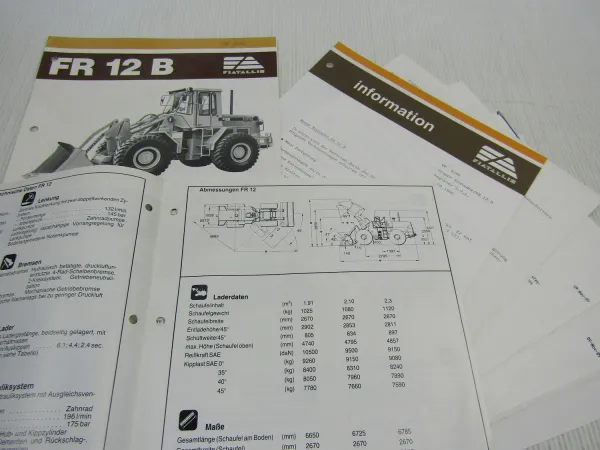 2 Prospekte Fiat Allis FR12 FR12B Radlader technische Daten Infos Preise