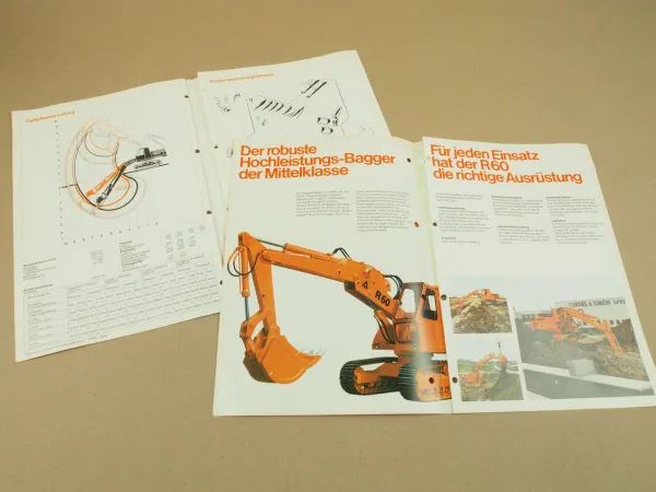 2 Prospekte Hanomag R60 Hydraulik Raupenbagger und Ausrüstungen 1970