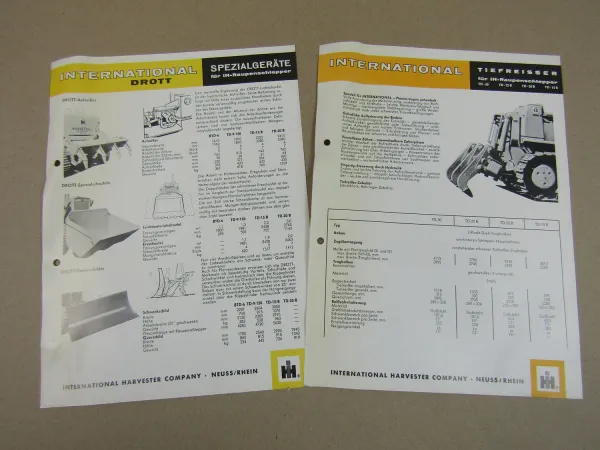 2 Prospekte IHC International Drott Anbaugeräte für BTD6 TD9/150 TD-15/b TD-20/B