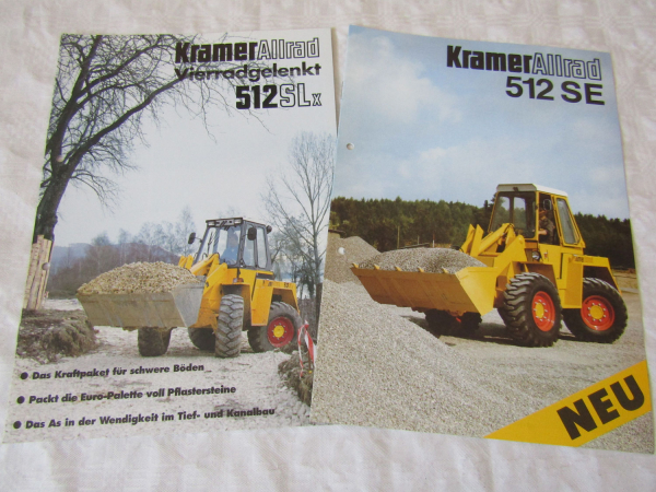 2 Prospekte Kramer Allrad 512SLx und 512SE Radlader von 1989/1994