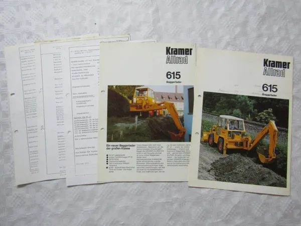 2 Prospekte Kramer Allrad 615 Baggerlader von 1975/78 und Einkaufspreislisten