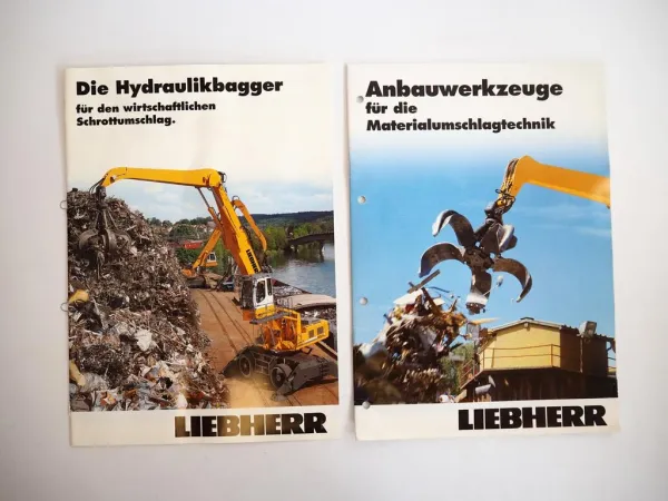 2 Prospekte Liebherr A316 - R974C Hydraulikbagger + Anbauwerkzeuge 2007 Label