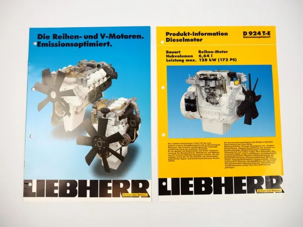 2 Prospekte Liebherr D924T-E Dieselmotor Reihenmotor V-Motor 1998