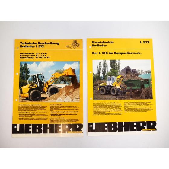 2 Prospekte Liebherr L512 Radlader Technische Beschreibung + Einsatz 1992/94