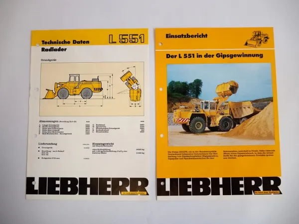 2 Prospekte Liebherr L551 Radlader Techn. Daten + Einsatzbericht 1986/88