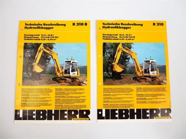 2 Prospekte Liebherr R310 R310B Hydrauliklbagger Techn. Beschreibung 1994 Label