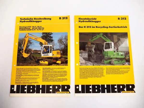 2 Prospekte Liebherr R312 Hydraulikbagger Techn. Beschreibung + Einsatz 1995/96