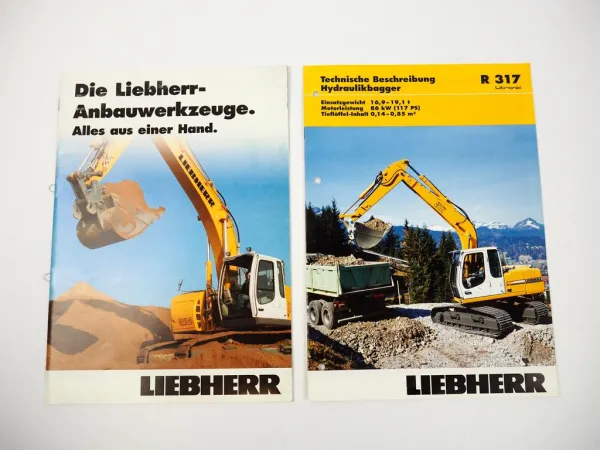 2 Prospekte Liebherr R317 Litronic Hydraulikbagger Techn. Beschreibung + Anbau