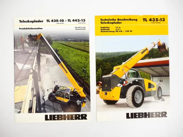 2 Prospekte Liebherr TL435-13 Litronic Teleskoplader Techn. Beschreibung Label