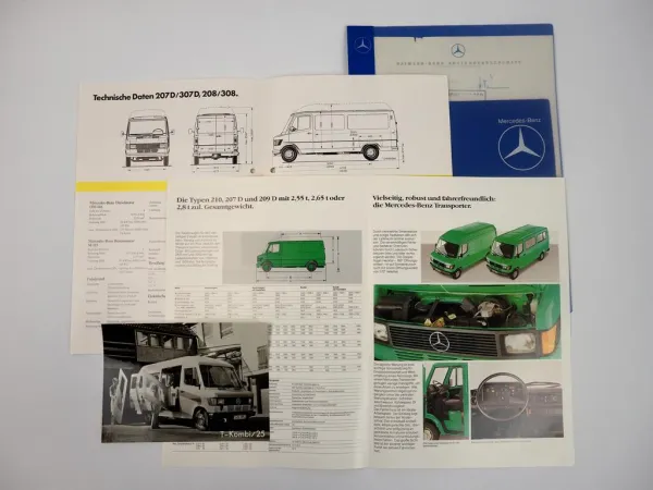 2 Prospekte Mercedes Benz 207D Transporter Technische Daten + Foto 1980/88