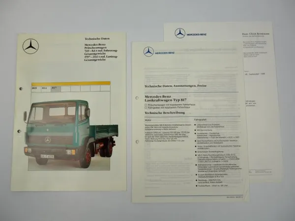 2 Prospekte Mercedes Benz 817 Pritschenwagen Techn. Daten 1987/88 + Angebot