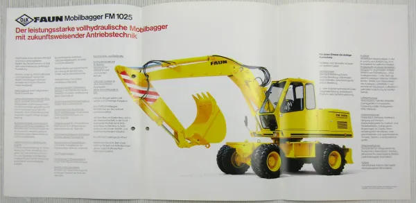 2 Prospekte O&K Faun Mobilbagger FM1025 technische Daten 1986