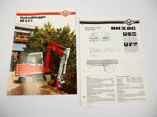 2 Prospekte O&K RH 2.8 C Hydraulikbagger Kettenbagger 1988/90