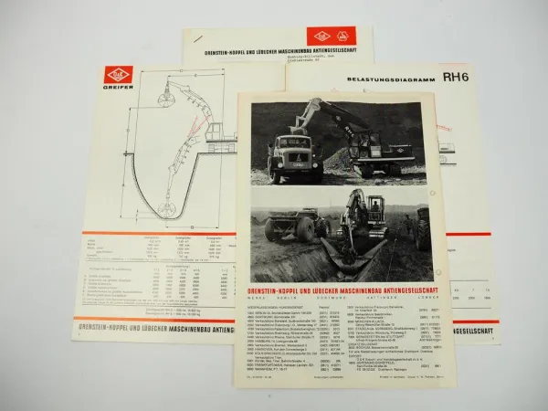 2 Prospekte O&K RH6 Hydro Bagger Lader Technische Daten + Kundeninformation 1968