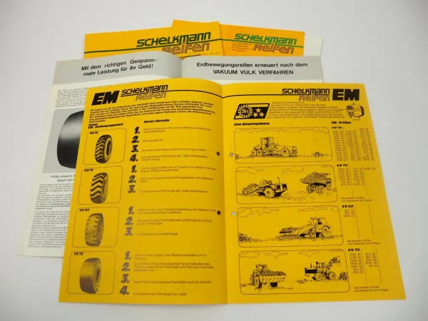 2 Prospekte Schelkmann Reifen für Baumaschinen Lieferprogramm + Preisliste 1985