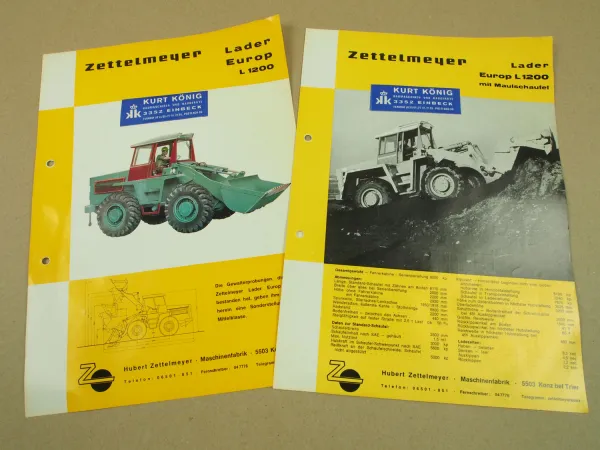2 Prospekte Zettelmeyer Europ L1200 Radlader von 1965 und 1966