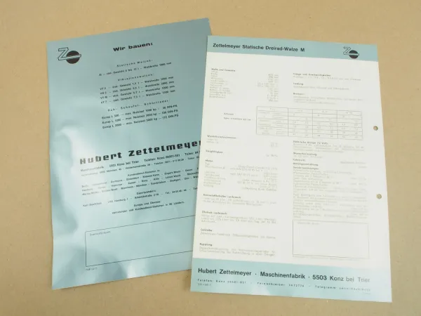 2 Prospekte Zettelmeyer statische Dreiradwalze Typ M von 1965