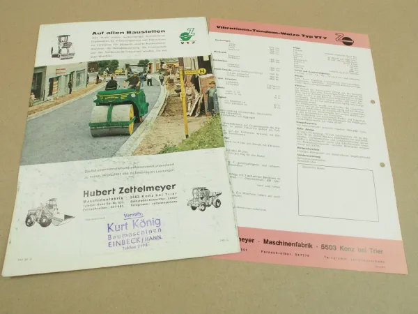 2 Prospekte Zettelmeyer VT7 Tandemwalze 1963 1965